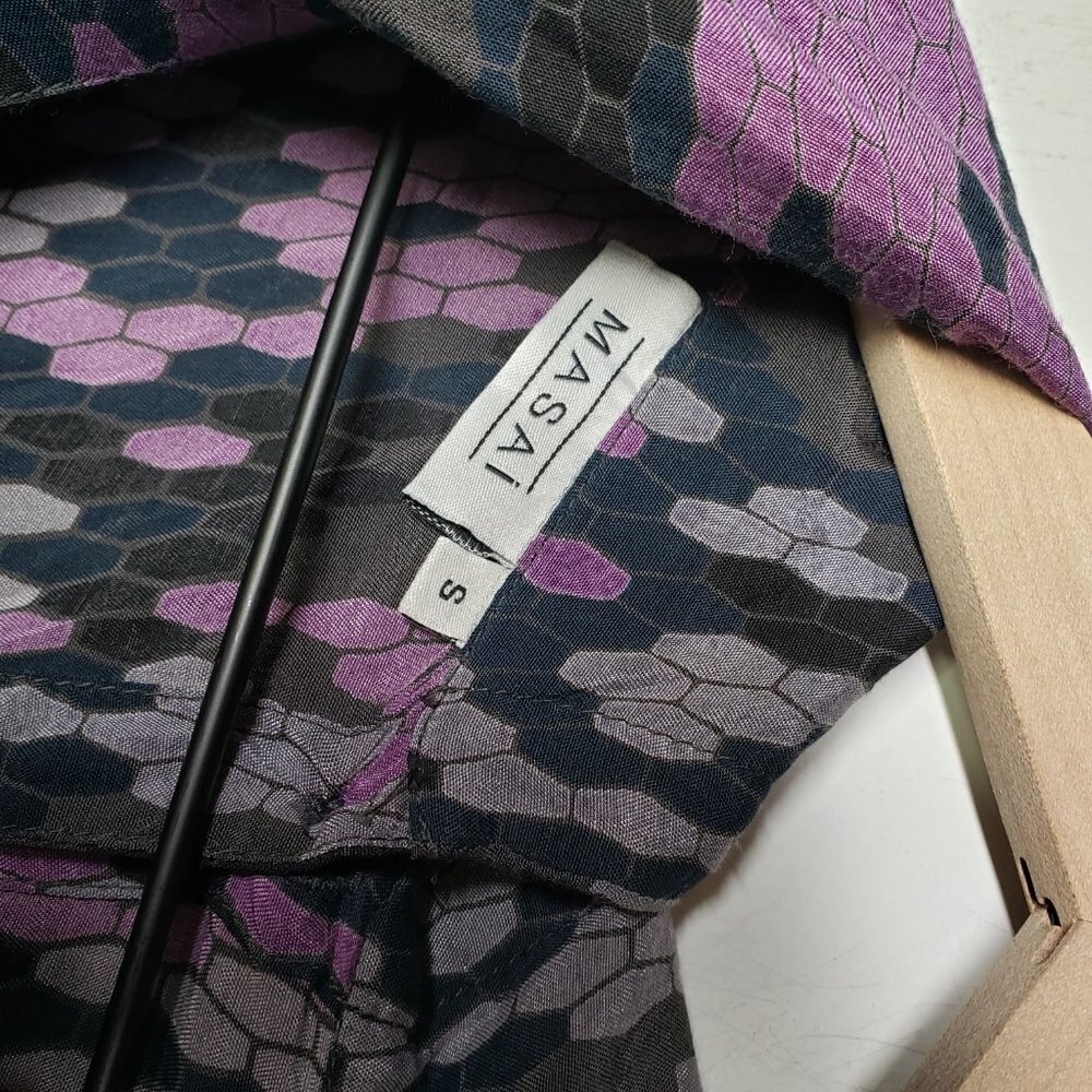 Masai Drawstring Bubble Hem Tunic Dress Lagenlook S‎ Grey Purple Black Artsy - Picture 11 of 13